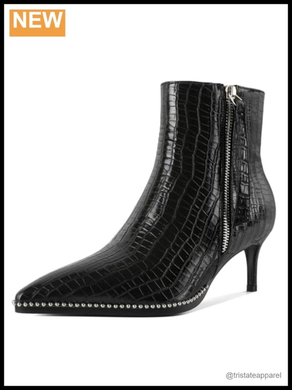 Kitten Heel Ankle Boots Pointed Toe Beaded Booties Side Zipper